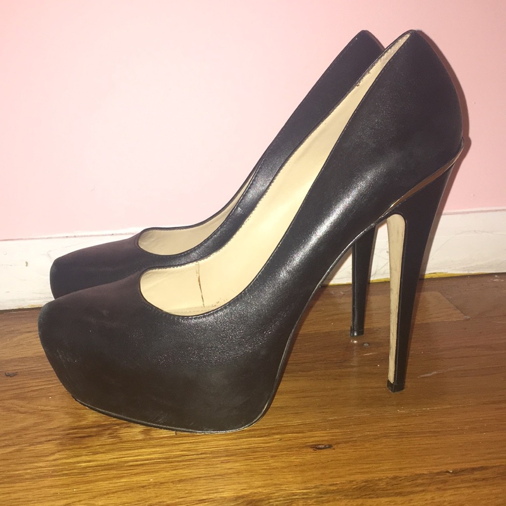Black leather high heels size 9